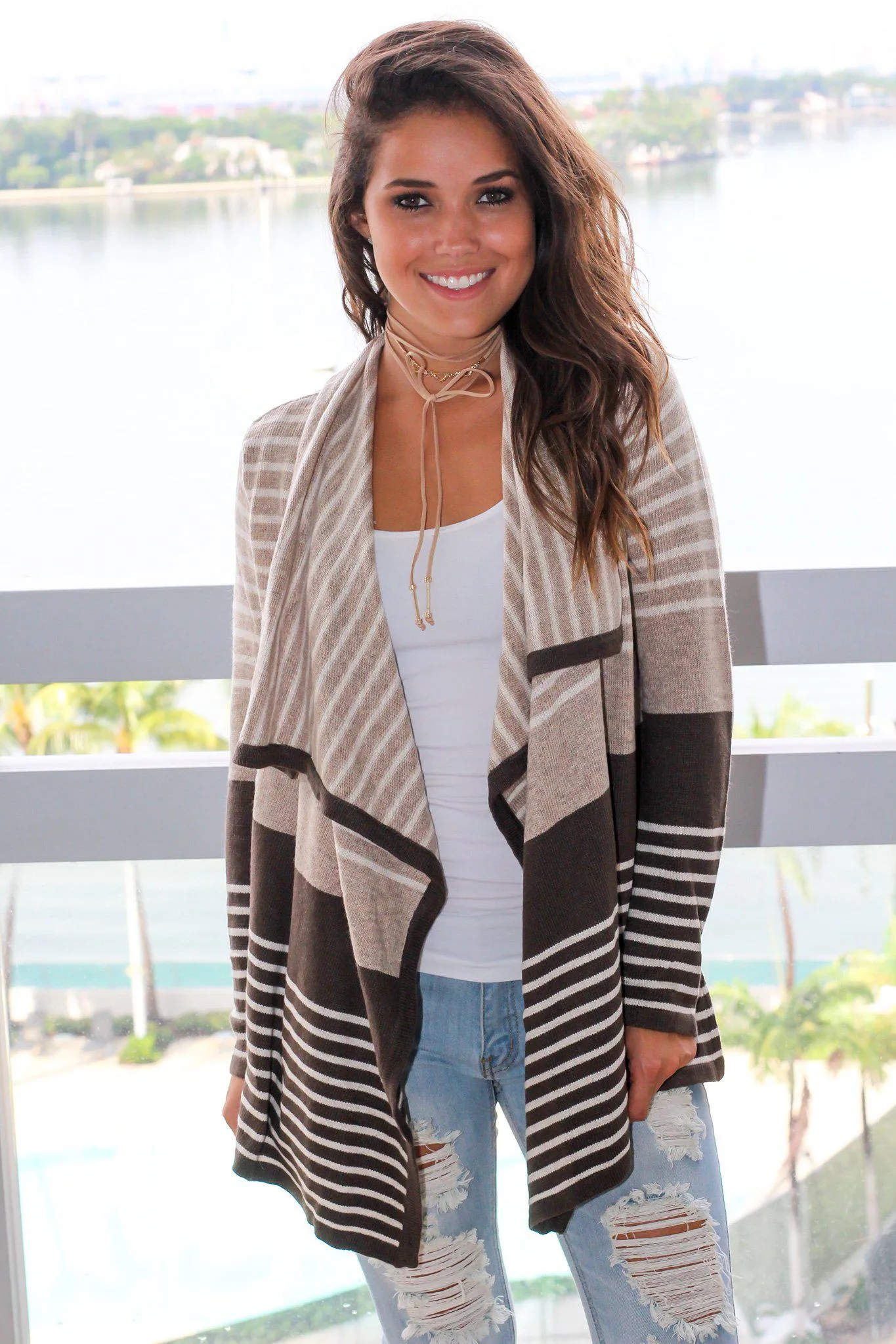 Taupe and Olive Striped Cardigan