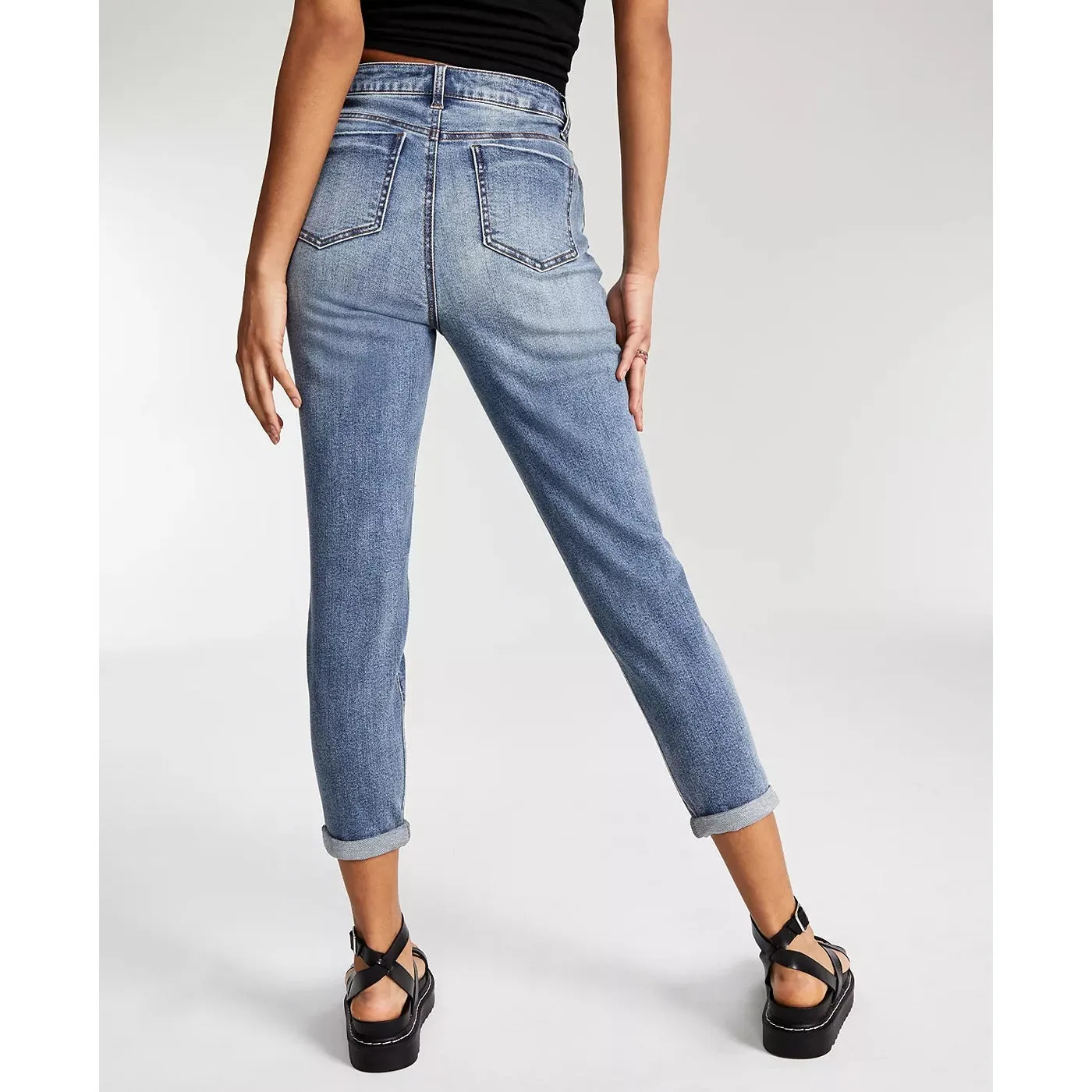 VS Destructed Cinched Waist Mom Jeans