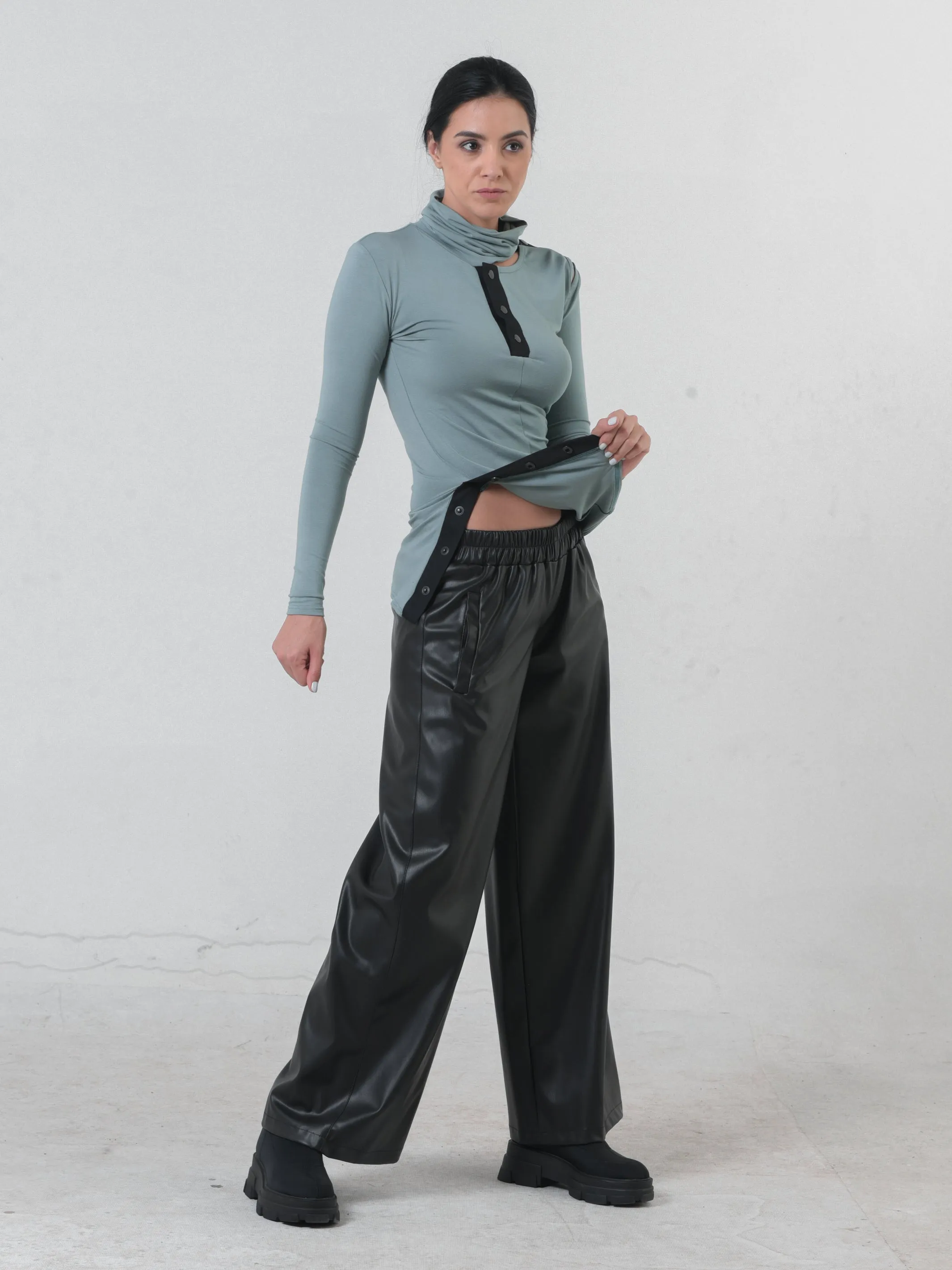 Wide Leg Leather Pants